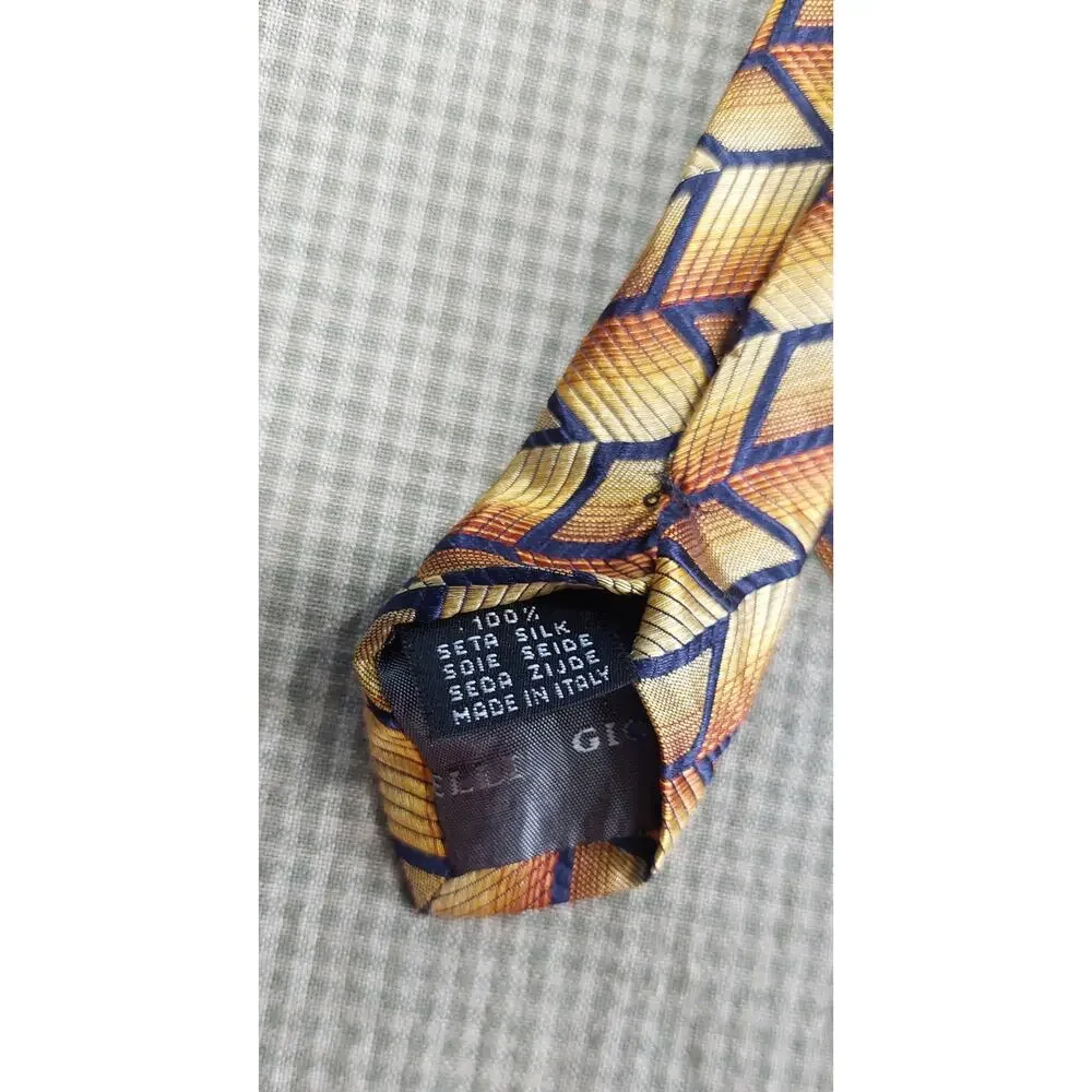 Giorgio Redaelli Italian Neck Tie Sunset Gold Hombre Navy Blue Chevron